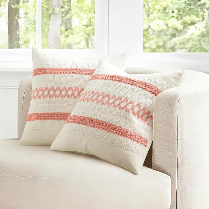 MIULEE Set of 2 Coral Red Boho Decorative Pillow Covers 20x20 Inch | Farmhouse - Image 7