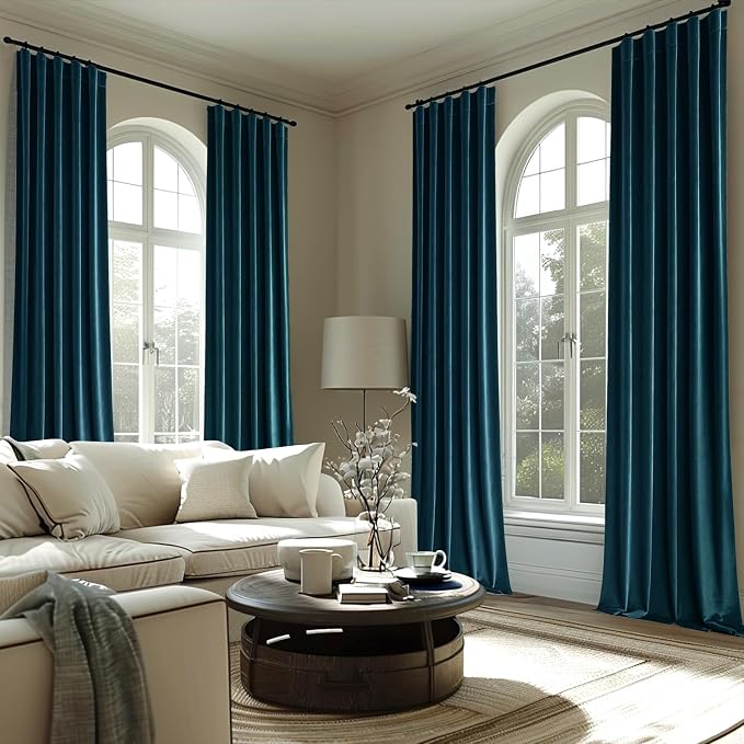 MIULEE Peacock Blue Velvet Curtains 52x90 inches 2 Panels Blackout Curtains | - Image 7