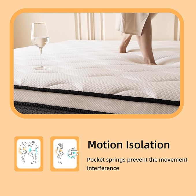 Queen Mattress, 10 Inch Queen Size Mattress in a Box, Memory Foam Hybrid Mattresses with Individual Pocket Spring for Motion Isolation & Silent Sleep, Pressure Relief, Medium Firm