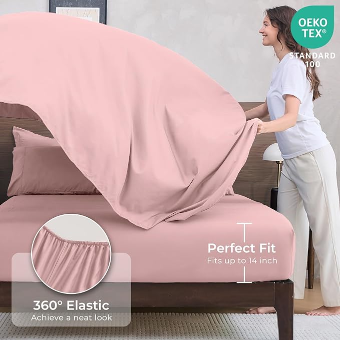 HEVUMYI Rose Gold Twin Comforter Set - 5-Piece All Season Bed in a Bag Twin, Ultra Soft Bedding Set with Comforter, Flat Sheet, Fitted Sheet, Pillowcases, Pillow Shams