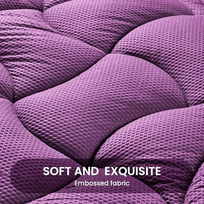 SLEEP ZONE Full Size Cooling Mattress Pad for Double Bed, Premium Zoned Quilted Mattress Topper, Wrap Around Mattress Protector Cover, Machine Wash Durable, Deep Pocket 8-21 inch, Purple, Full
