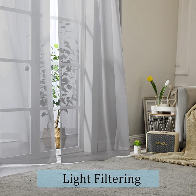 Grey Sheer Curtains 144 inch Extra Long, Elegant and Airy Drapes Translucent - Image 3