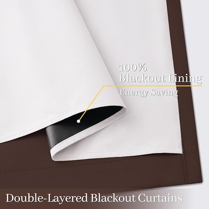 Yakamok Brown 100% Blackout Curtain Panels 63 inches, 2 Panels | Blackout - Image 4