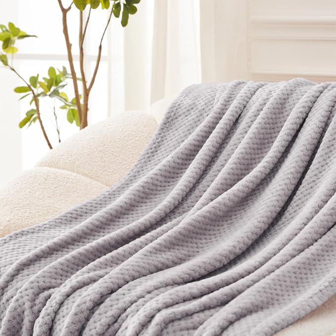 Exclusivo Mezcla Soft Waffle Fleece Bed Blanket Twin XL Size, Light Gray | - Image 4