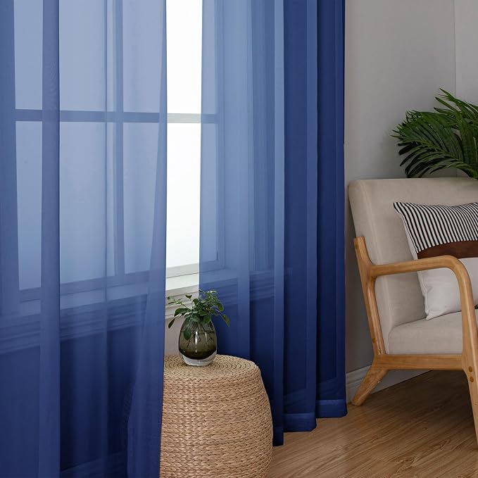 Royal Blue Sheer Curtains 72 Inches Long 2 Panels, Rod Pocket Voile Light - Image 7