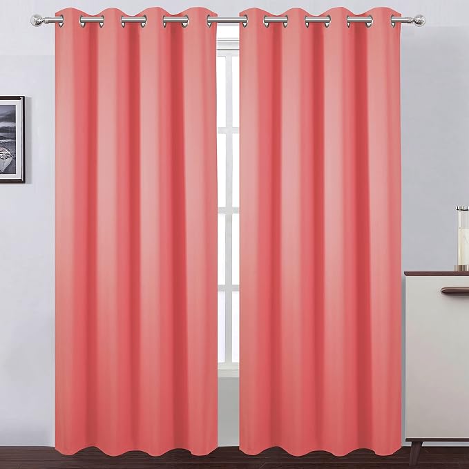 Blackout Curtains 66 x 95 inch/Coral Curtains Set of 2 Panels/Thermal Insulated by Lemomo