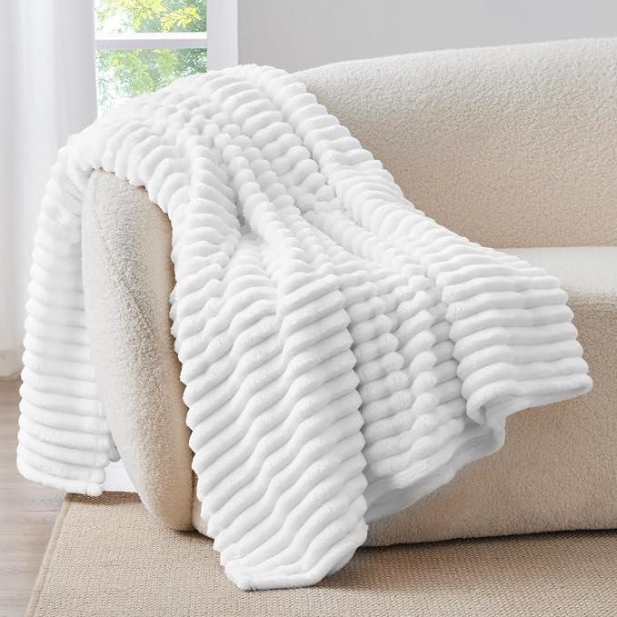 BEDELITE Ribbed Twin Blanket for Couch & Bed, Bright White, Warm Yet Lightweight - Image 7