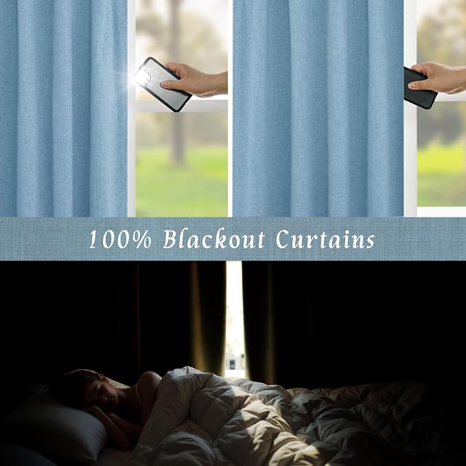 100% Blackout Linen Curtains 63 Inches Long, 60 x 63 Inch | Thermal Insulated - Image 3