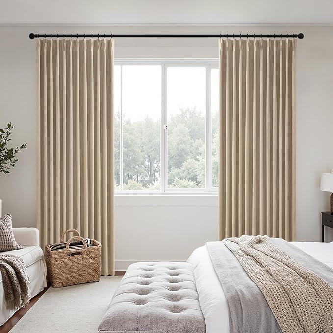 MIULEE Taupe Pinch Pleated 100% Blackout Linen Curtains 40x90 Inches | Room - Image 2