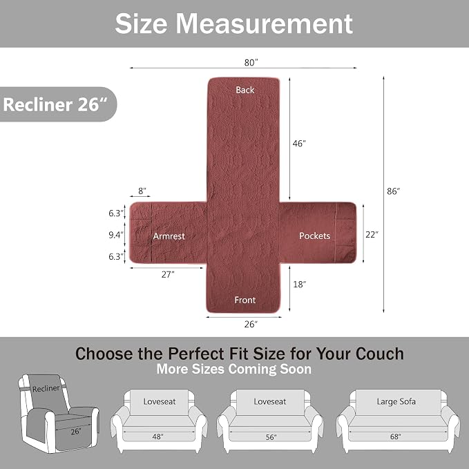 Red Quilted Recliner Chair Covers, Waterproof Medium Chair Covers, Lazy Boy - Image 7