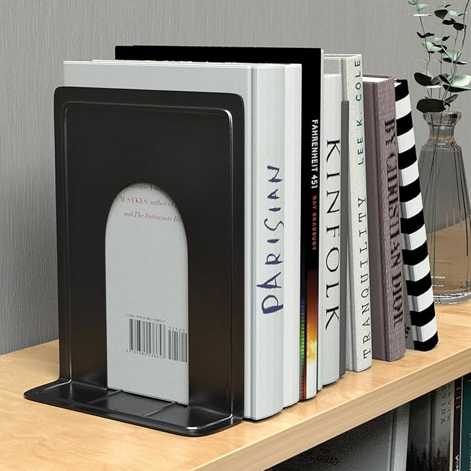 MaxGear 8.5 in Extra Large Heavy Duty Metal Book Ends, Black Universal Premium Bookends for Shelves, Non-Skid Bookend, Book Stopper for Books/Movies/CDs/Games, 8.5 x 5.9 x 7.8 in, 2 Pairs/XL