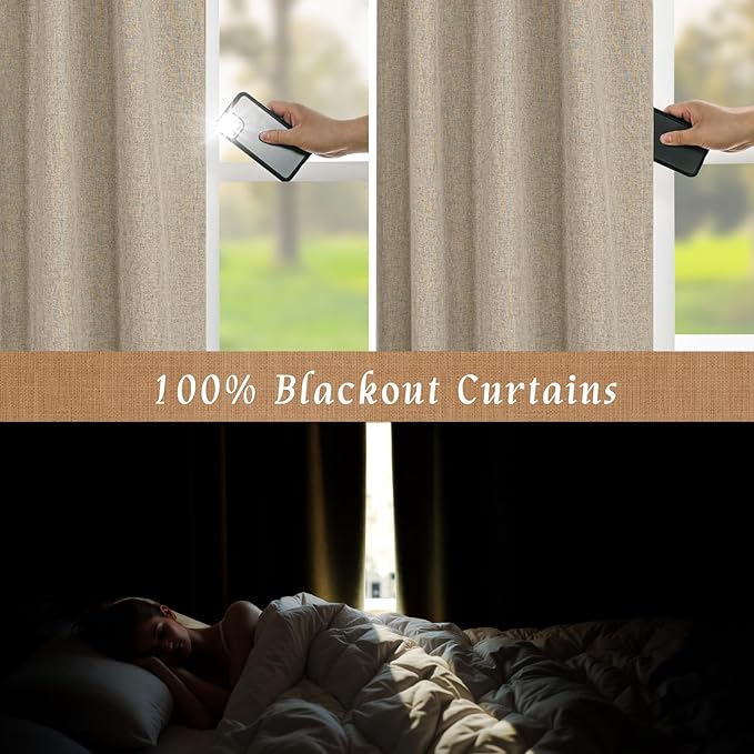 Natural 100% Blackout Linen Curtains 48 Inches - Image 3