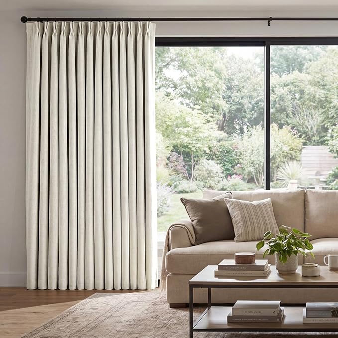 Pinch Pleated Linen Curtains 100% Blackout 112 Inches Long by AUSSPVOCT