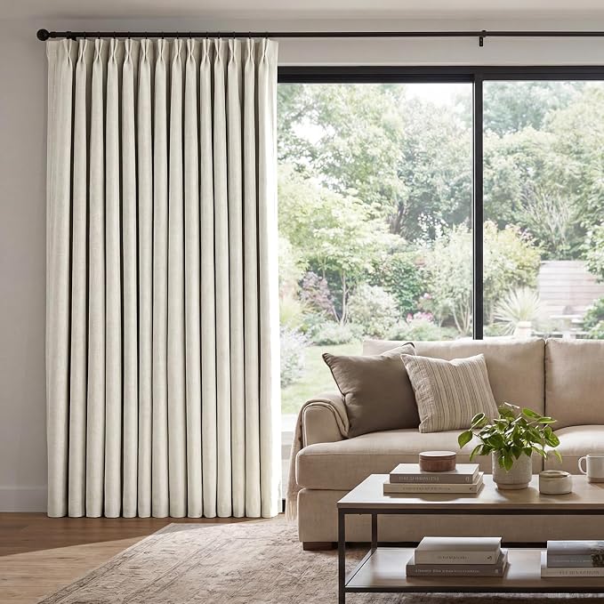 Pinch Pleated Linen Curtains 100% Blackout 102 Inches Long by AUSSPVOCT