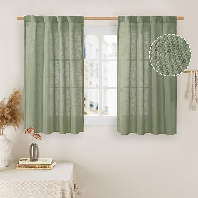 Small Window Linen Curtains 45 Inches Long by LAMIT