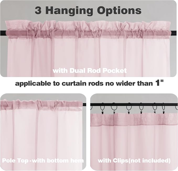 Chyhomenyc Blush Pink Sheer Curtains 84 Inches Long 2 Panels | Light Filtering - Image 2