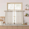 Beige Linen Curtains for Kitchen Windows Over Sink Farmhouse Short Semi Sheer by Nanspring
