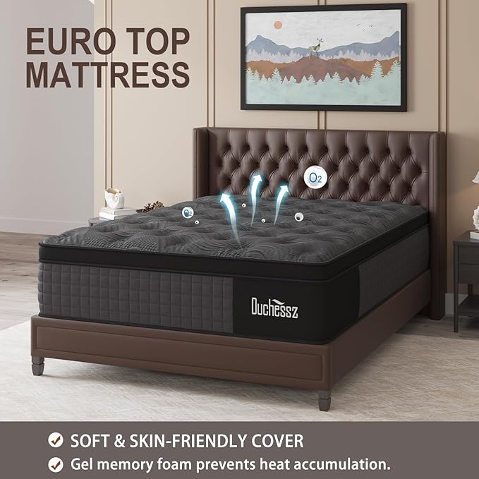 King Mattress, 14 Inch Hybrid Mattresses Black with Gel Memory Foam and Individually Pocket Innerspring Euro Top Medium Firm for Motion Isolation, Edge Support, 100 Night Trial