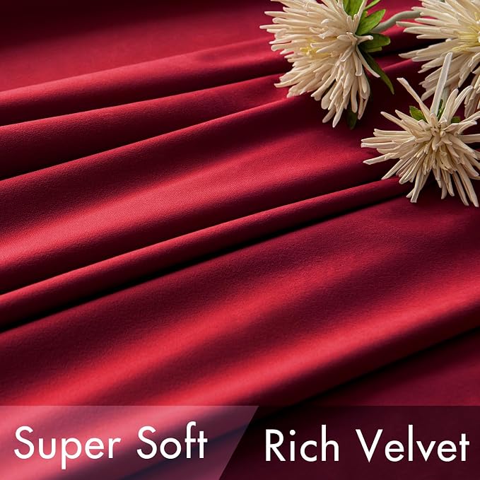MIULEE Velvet Curtains 52x72 inches 2 Panels Red Blackout Curtains | Luxury - Image 3