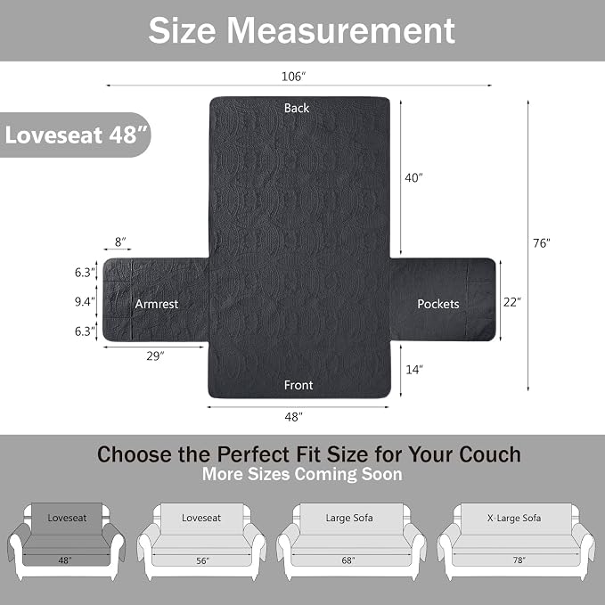Black Loveseat Covers for 2 Cushion Couch, Water-Repellent Covers for Love Seat - Image 7