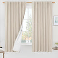100% Blackout Linen Bedroom Curtains 63 Inches Long 2 Panels | Oatmeal by LAMIT
