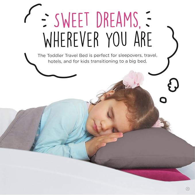 The Shrunks Pink Toddler Travel Bed | Inflatable Kids Air Mattress with Safety Bumpers & Electric Pump | Portable Blow-Up Bed for Camping, Sleepovers, Travel | Floor Bed Fits Standard Crib Sheets