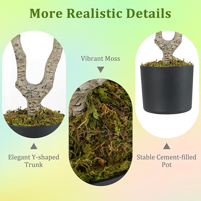 GOFLAME 3FT Artificial Camellia Tree, 2 Pack Faux Camellia Plant with Orange Flowers, Solid Wood Trunk, Realistic Moss, Greenery Potted Decoration Tree for Indoor Outdoor Home Porch Front Door
