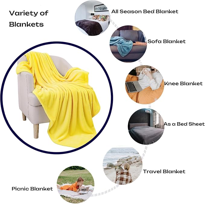 Yellow Fleece Plush Throw Blanket 108"x90"for Couch Sofa Fuzzy Cozy Flannel | - Image 2