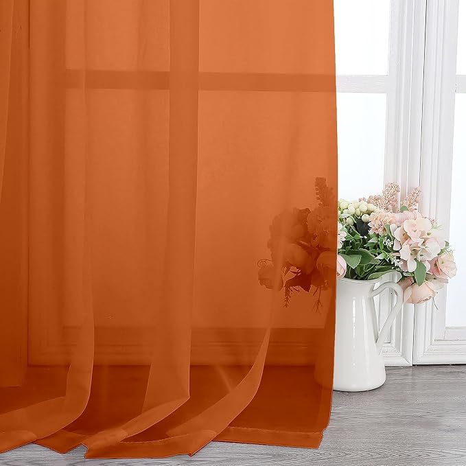 Orange Sheer Curtains 96 Inches Long 2 Panels, Light Filtering Voile Airy - Image 8