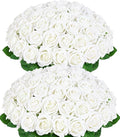 BLEUM CADE 50 Pcs White Roses Artificial Flowers, Real Touch Velvet Roses Fake Flowers Bulk, Artificial Roses Bouquet with Long Stems Bridal DIY Wedding Party Centerpiece Decorations