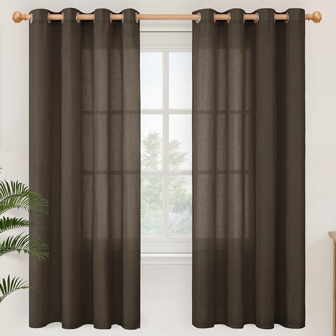 YoungsTex Brown Linen Semi Sheer Curtains 72 Inch Length by YoungsTex