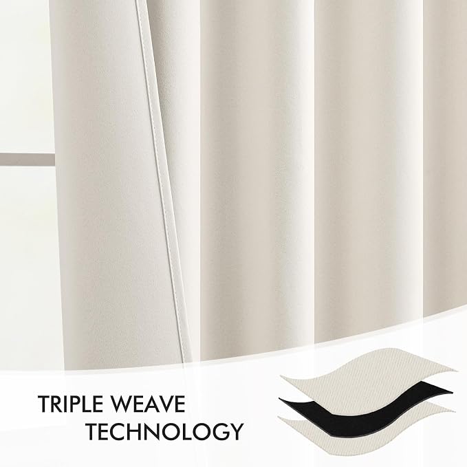 MIULEE Ivory Back Tab Blackout Curtains 52x96 Inch Long 2 Panels Set | Rod - Image 7