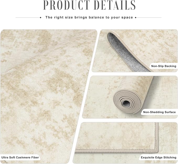 2.6x8 Washable Runner Rug：Modern Abstract Kitchen Soft Carpet Beige | - Image 5