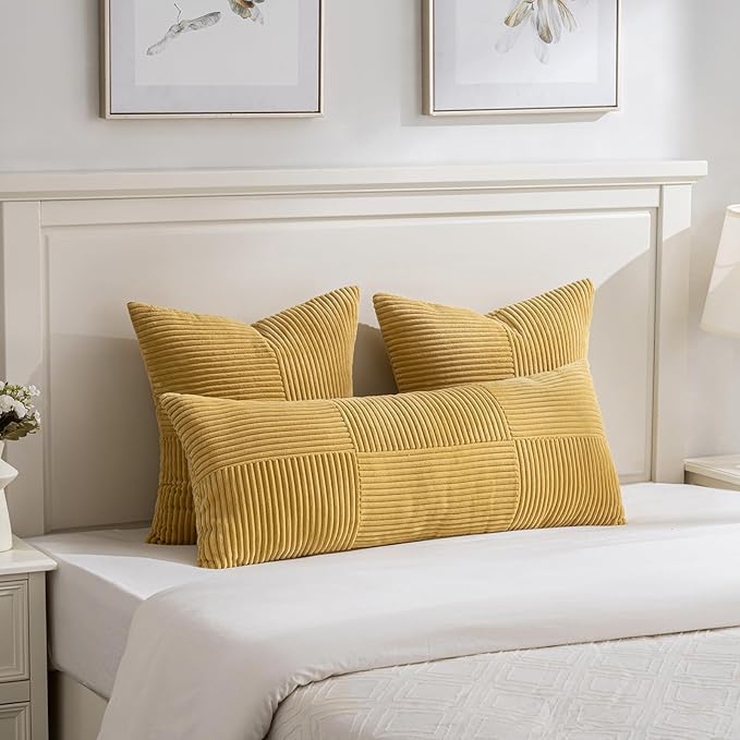 Fancy Homi Set of 2 Mustard Yellow Boho Long Lumbar Body Decorative Throw - Image 2