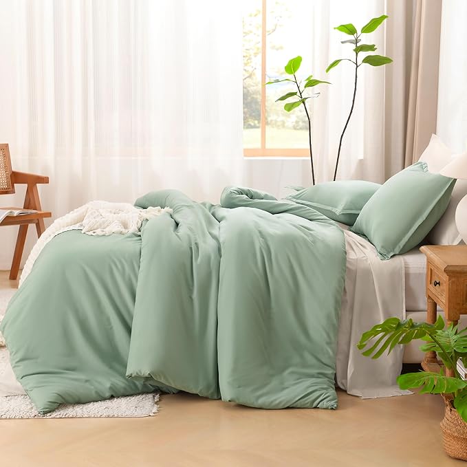 Litanika Comforter Full Size Set Sage Green, 3 Pieces Lightweight Bed Set, Solid Bedding Comforters Sets, Soft All Season Down Alternative Quilt Blanket