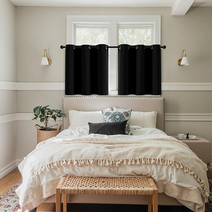 MIULEE Blackout Curtains for Bedroom 2 Panels 40 x 36 Inch Long Black | Thermal - Image 7