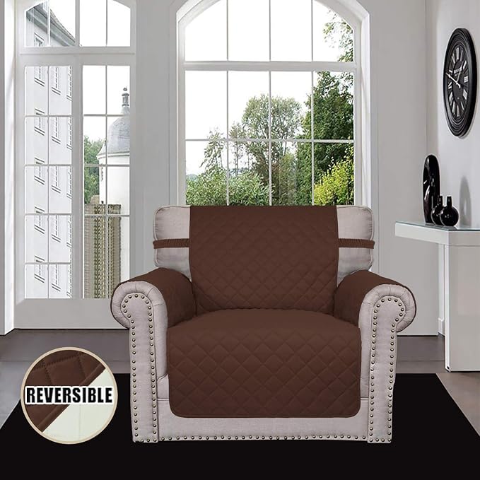 Easy-Going Reversible Couch Cover, Small Chair, Coffee/Ivory | Machine Washable - Image 2