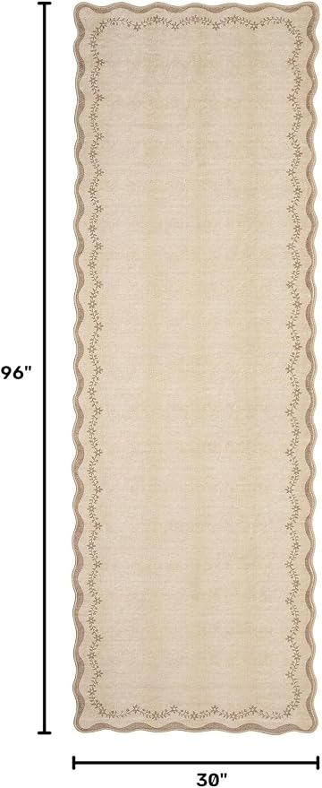 GarveeHome 2.5x8 Scalloped Washable Runner Rug Non Slip Hallway Kitchen Rug | - Image 2