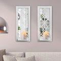Wood Wall Sconce Candle Holder Set 2, Rustic Candle Sconces, Farmhouse Hanging Wall Décor, Carved Wood Frame, Mirrored Wall Accent