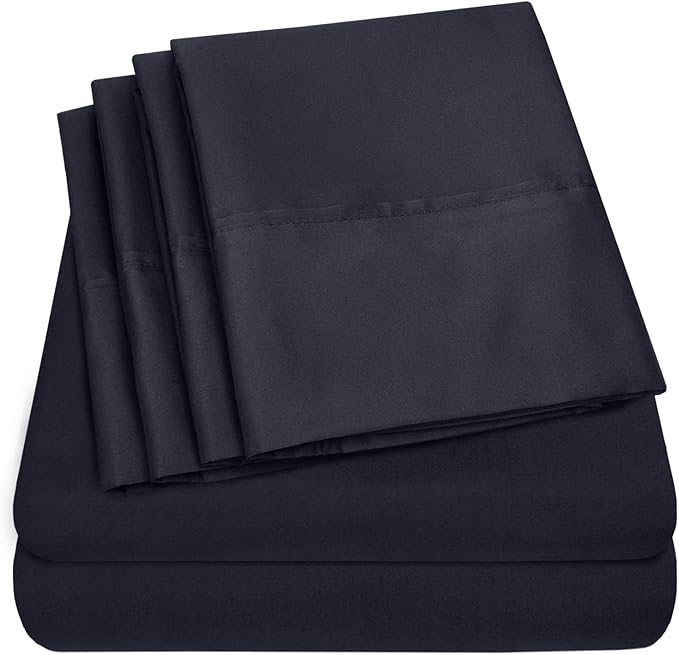 Cal King Size Bed Sheets - 6 Piece 1500 Supreme Collection Fine Brushed Microfiber Deep Pocket California King Sheet Set Bedding - 2 Extra Pillow Cases, Great Value, California King, Navy