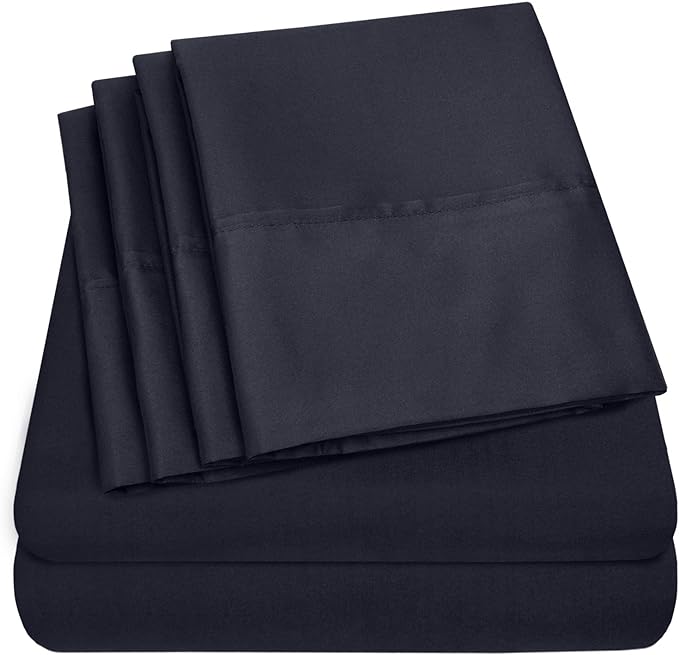Sweet Home Collection 6 Piece 1500 Supreme Collection Brushed Microfiber Deep Pocket Sheet Set-2 Extra Pillow Cases, Great Value, Split King, Navy