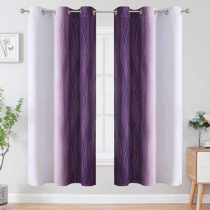 Purple and Greyish White Ombre Blackout Curtains - Image 2