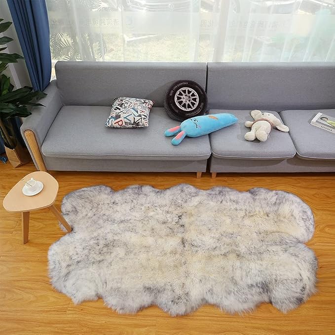 HUAHOO Premium Genuine Sheepskin Rug White Grey Real Australia Sheepskin - Image 3