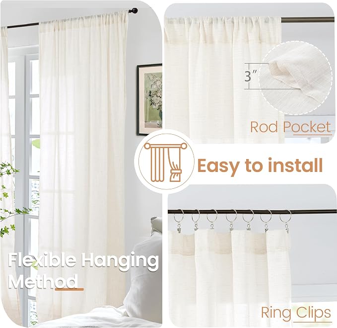 BGment Ivory Linen Curtains 84 Inches Long 2 Panels Set - Image 6