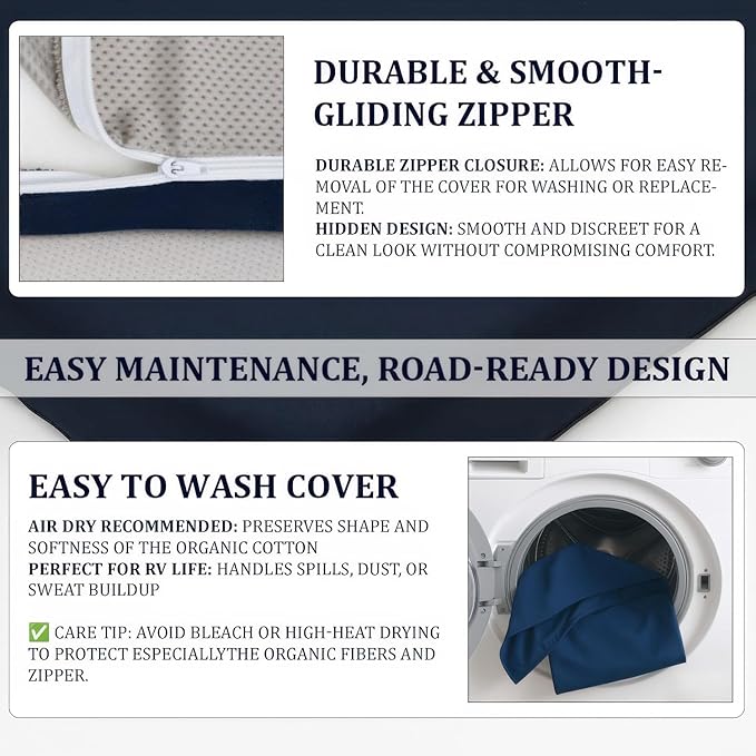 Foamma 7” x 24” x 72” Water Resistant Gel Memory Foam RV Bunk Mattress, Firm High Density Foam Base, Comfortable and Durable Polyester Cover, Truck, Camper, Travel Trailer, Made in USA