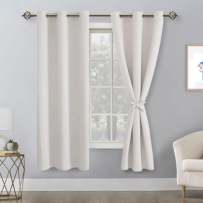 Blackout Curtains for Bedroom, 42 x 63 Inches Length Ivory 2 Panels | Thermal - Image 8