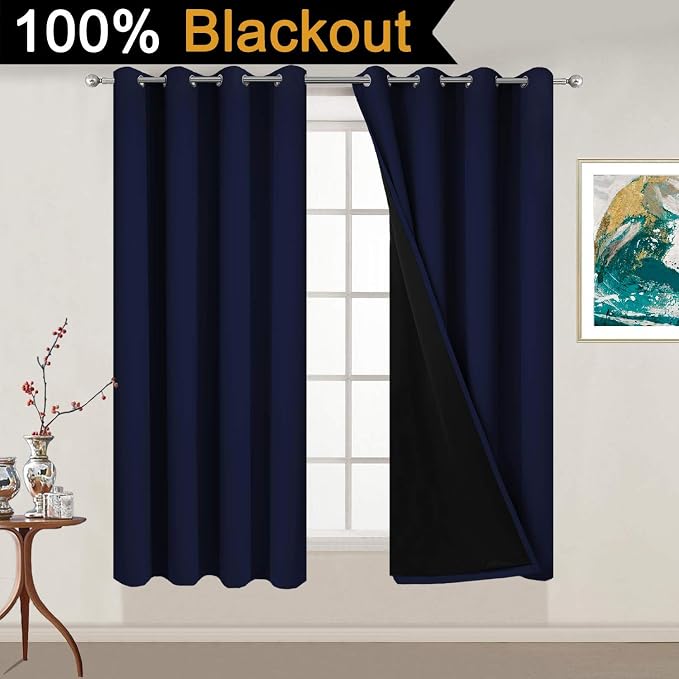 Yakamok Navy Blue 100% Blackout Curtains 54 Inches Long 52" Wide, 2 Panels | - Image 2