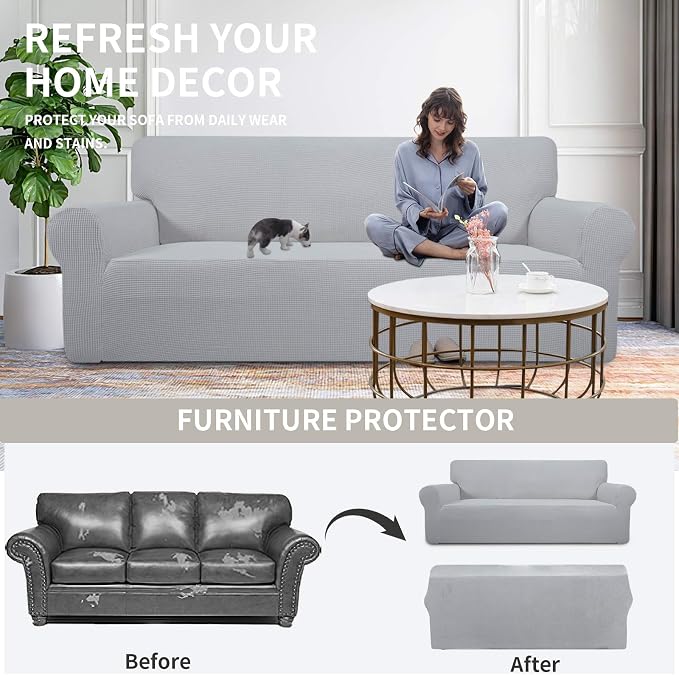 Easy-Going Stretch Oversized Loveseat Couch Covers Washable Silver Gray | - Image 4
