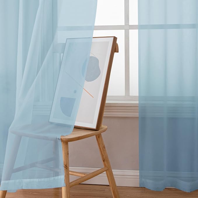 Chyhomenyc Sheer Curtains 63 Inch Length 2 Panels, Sky Blue | Light Filtering - Image 9