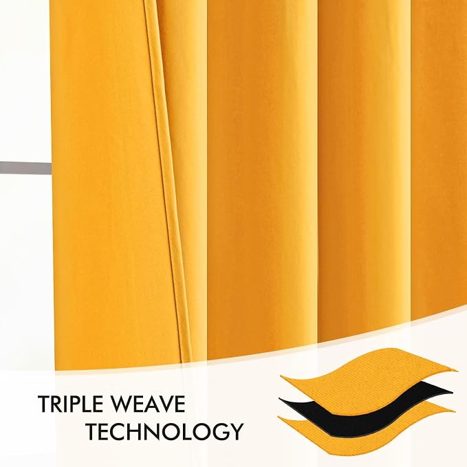 MIULEE Yellow Back Tab Blackout Curtains 52x96 Inch Long 2 Panels Set | Rod - Image 7